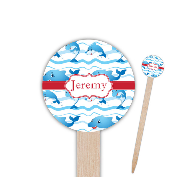 Custom Dolphins 6" Round Wooden Food Picks - Single Sided (Personalized)
