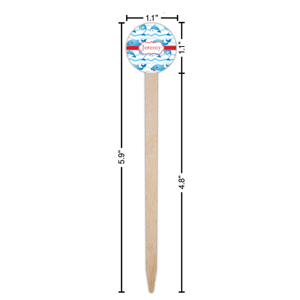 Dolphins Wooden 6" Food Pick - Round - Dimensions