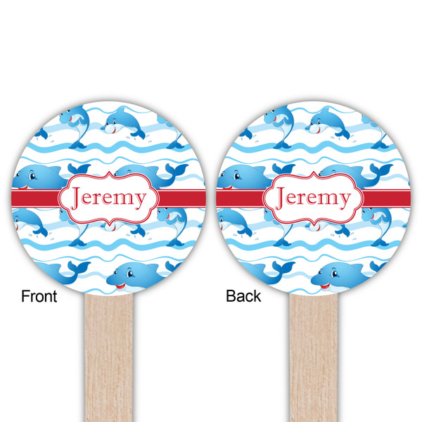 Dolphins Wooden 6" Food Pick - Round - Double Sided - Front & Back