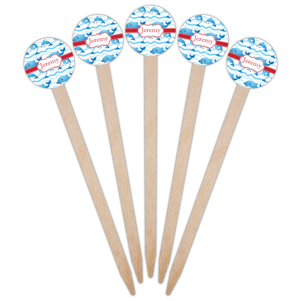 Dolphins Wooden 6" Food Pick - Round - Fan View