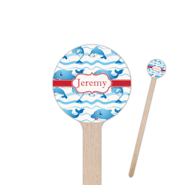 Custom Dolphins 6" Round Wooden Stir Sticks - Double Sided (Personalized)