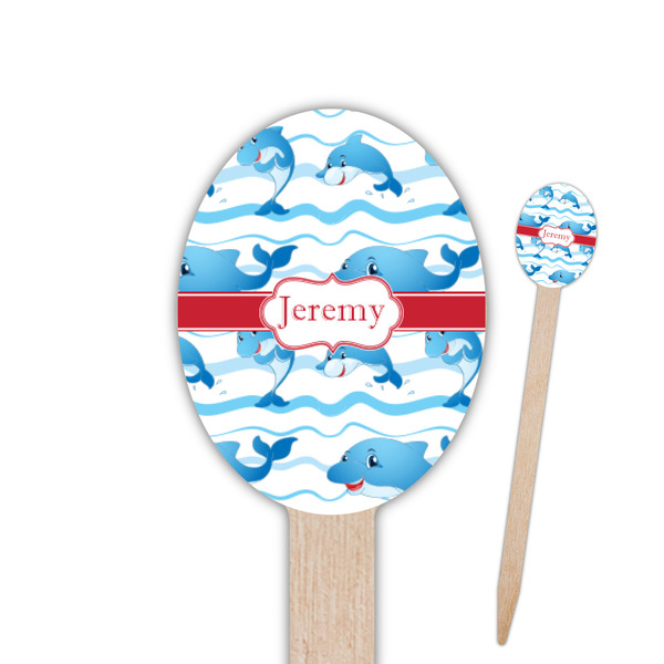 Custom Dolphins Oval Wooden Food Picks - Single Sided (Personalized)