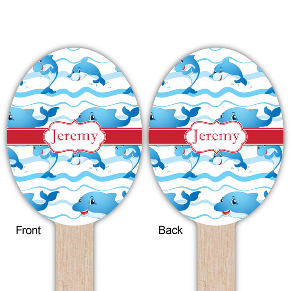 Dolphins Wooden Food Pick - Oval - Double Sided - Front & Back