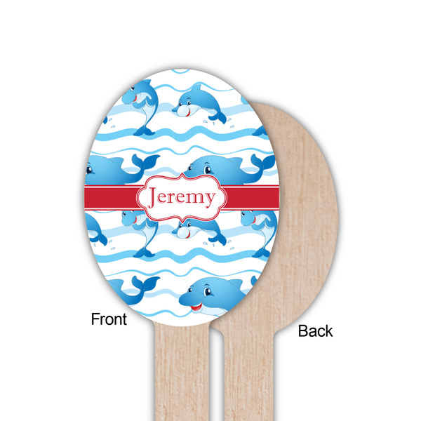 Dolphins Wooden Food Pick - Oval - Single Sided - Front & Back
