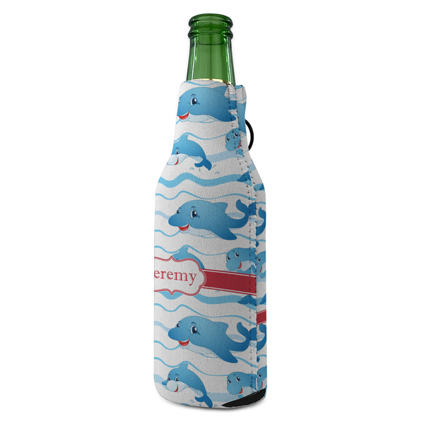 Dolphins Zipper Bottle Cooler - ANGLE (bottle)