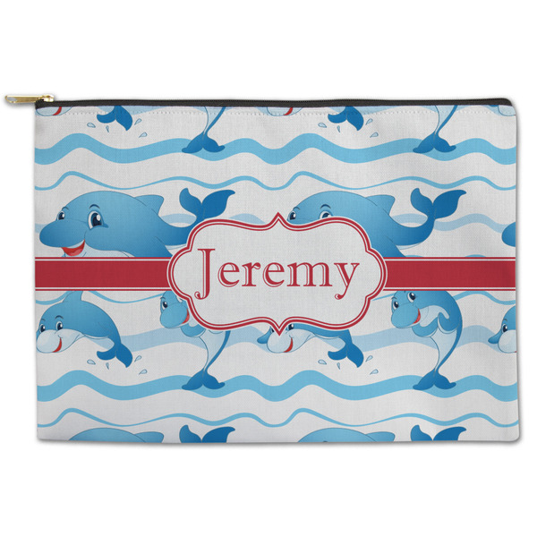 Custom Dolphins Zipper Pouch - Large - 12.5"x8.5" (Personalized)