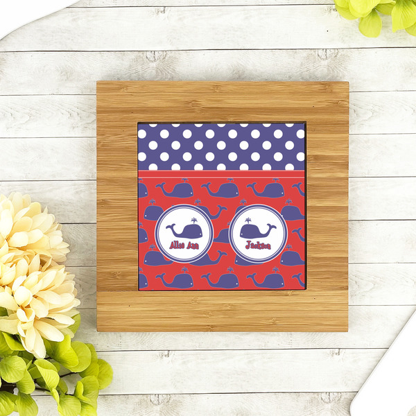 Whale Bamboo Trivet with 6" Tile - LIFESTYLE