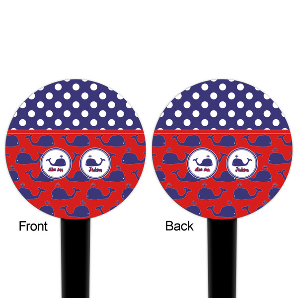 Whale Black Plastic 4" Food Pick - Round - Double Sided - Front & Back