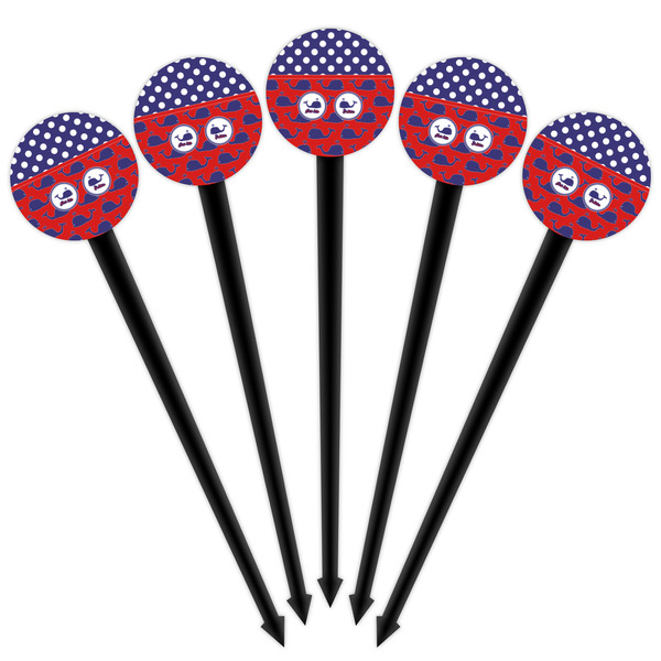 Whale Black Plastic 4" Food Pick - Round - Fan View