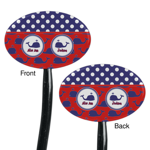 Whale Black Plastic 7" Stir Stick - Double Sided - Oval - Front & Back