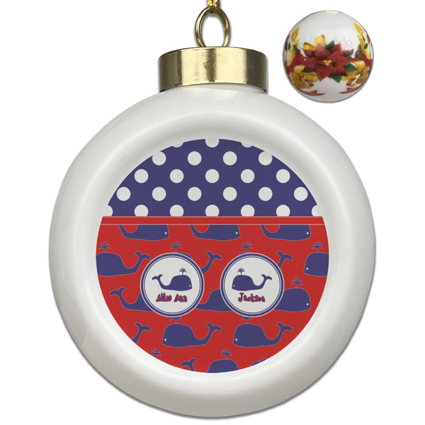Custom Whale Ceramic Ball Ornaments - Poinsettia Garland (Personalized)