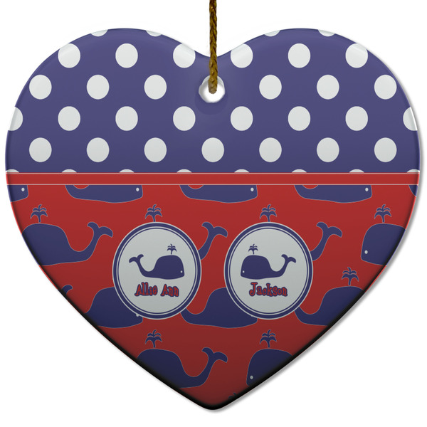 Custom Whale Heart Ceramic Ornament w/ Name or Text