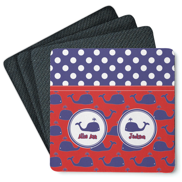 Custom Whale Square Rubber Backed Coasters - Set of 4 (Personalized)
