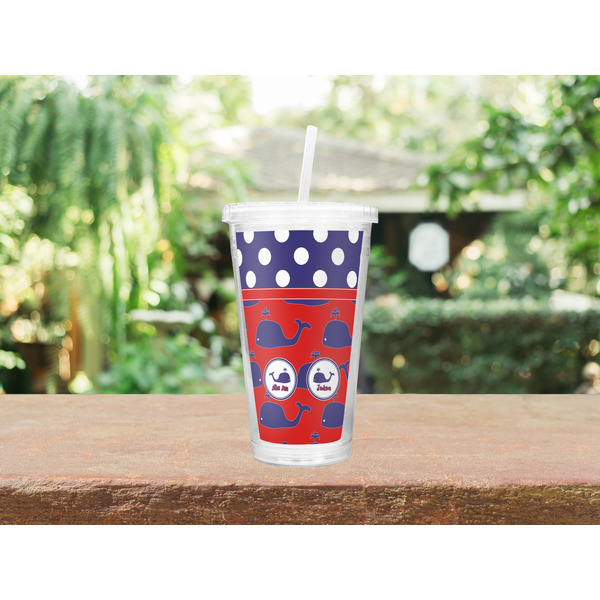 Whale Double Wall Tumbler with Straw Lifestyle