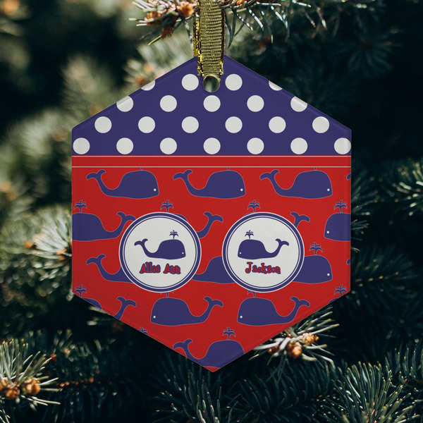 Whale Frosted Glass Ornament - Hexagon (Lifestyle)