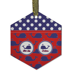 Whale Flat Glass Ornament - Hexagon w/ Name or Text