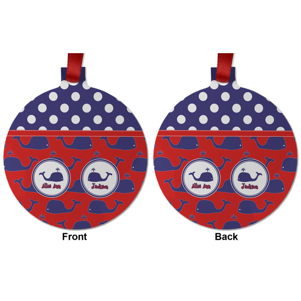 Whale Metal Ball Ornament - Front and Back