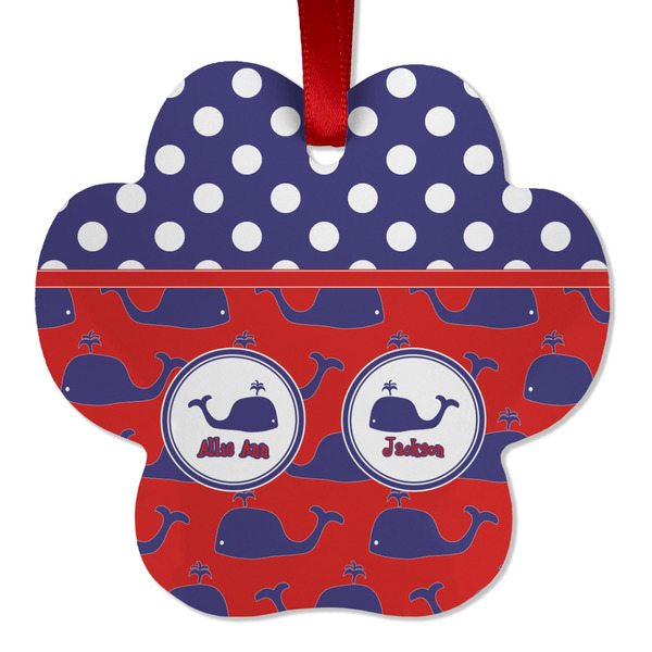 Custom Whale Metal Paw Ornament - Double Sided w/ Name or Text