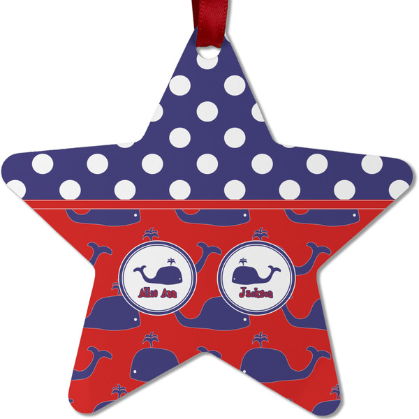 Custom Whale Metal Star Ornament - Double Sided w/ Name or Text