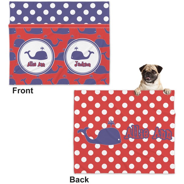Whale Microfleece Dog Blanket - Large- Front & Back