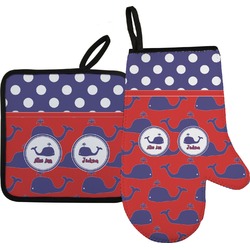 Whale Oven Mitt & Pot Holder Set w/ Name or Text