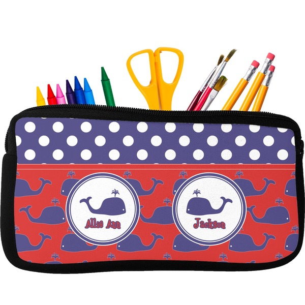 Custom Whale Neoprene Pencil Case - Small w/ Name or Text