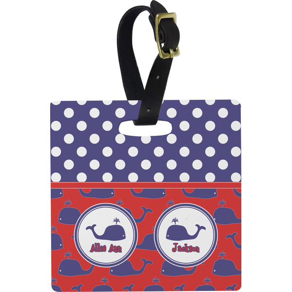Custom Whale Plastic Luggage Tag - Square w/ Name or Text