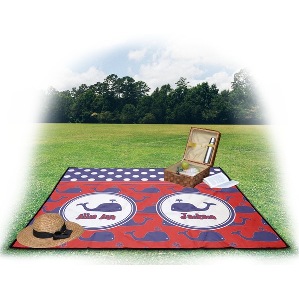 Whale Picnic Blanket - with Basket Hat and Book - in Use