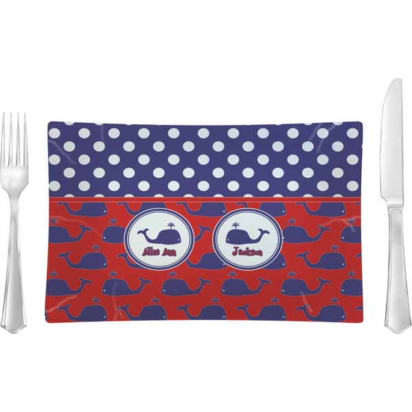 Custom Whale Rectangular Glass Lunch / Dinner Plate - Single or Set (Personalized)
