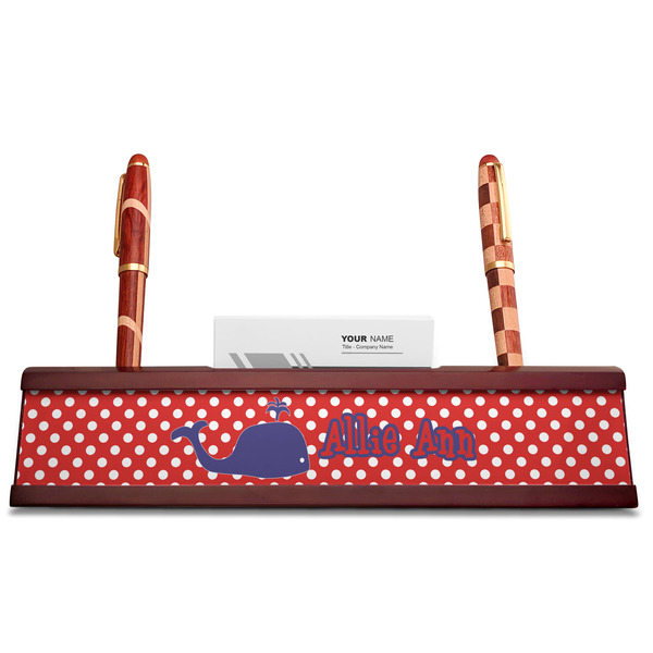 Whale Red Mahogany Nameplates with Business Card Holder - Straight