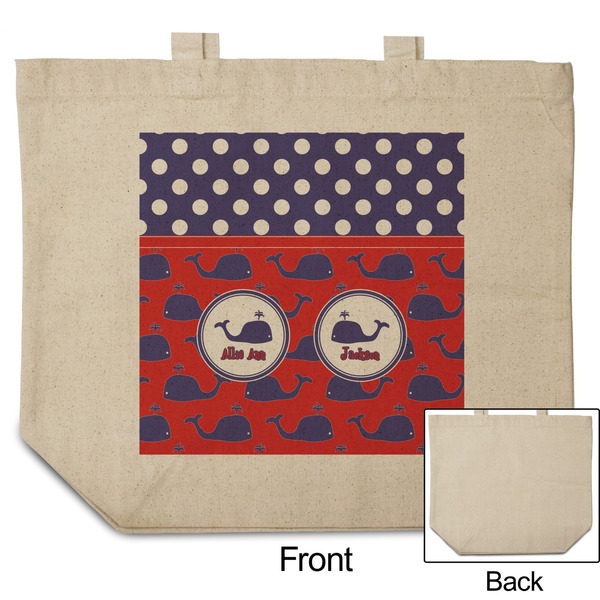 Whale Reusable Cotton Grocery Bag - Front & Back View