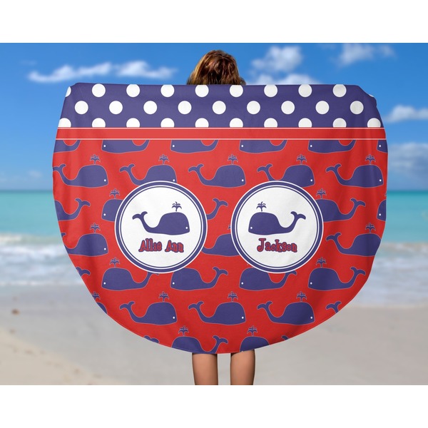 Whale Round Beach Towel - In Use