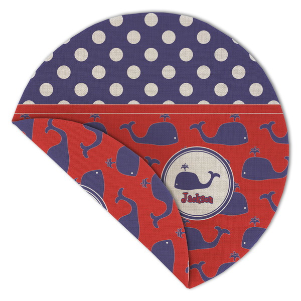 Whale Round Linen Placemats - Front (folded corner double sided)