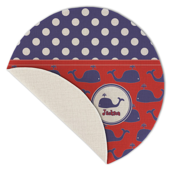 Whale Round Linen Placemats - Front (folded corner single sided)