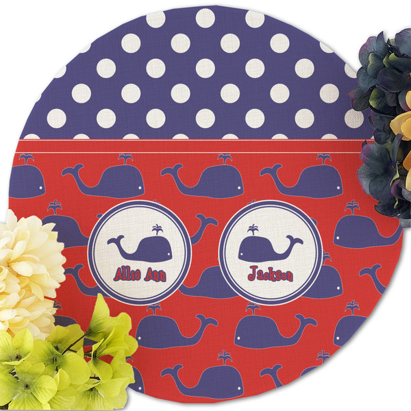 Whale Round Linen Placemats - Front (w flowers)