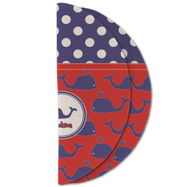 Whale Round Linen Placemats - HALF FOLDED (double sided)