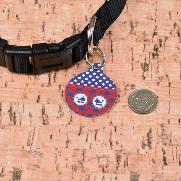 Whale Round Pet ID Tag - Small - In Context