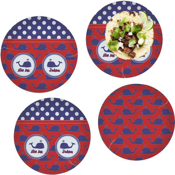 Custom Whale Set of 4 Glass Lunch / Dinner Plate 10" (Personalized)