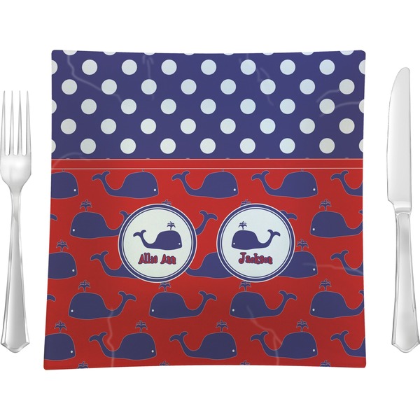 Custom Whale 9.5" Glass Square Lunch / Dinner Plate- Single or Set of 4 (Personalized)