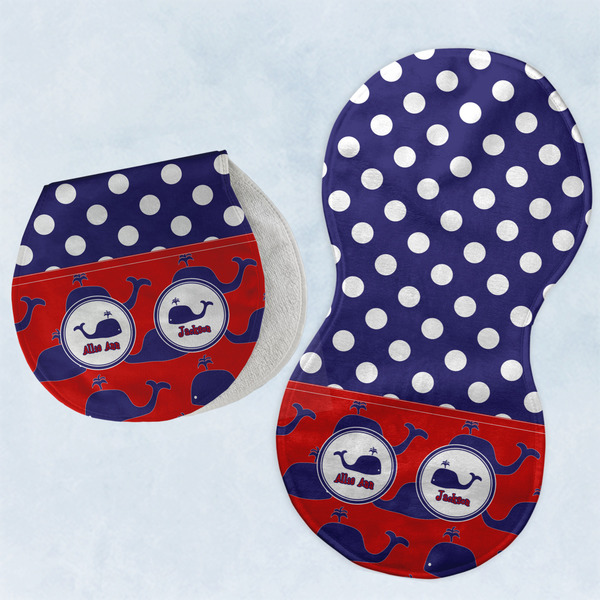 Custom Whale Burp Pads - Velour - Set of 2 w/ Name or Text