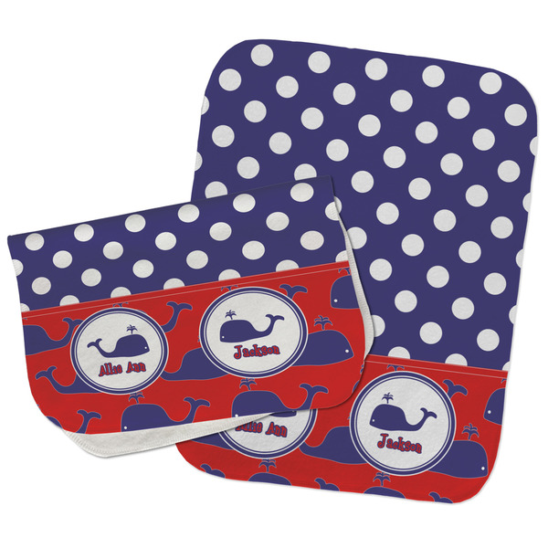 Custom Whale Burp Cloths - Fleece - Set of 2 w/ Name or Text