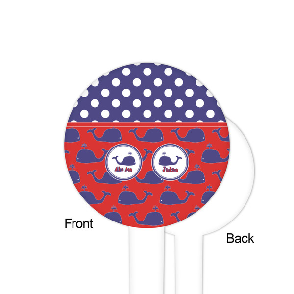 Whale White Plastic 4" Food Pick - Round - Single Sided - Front & Back