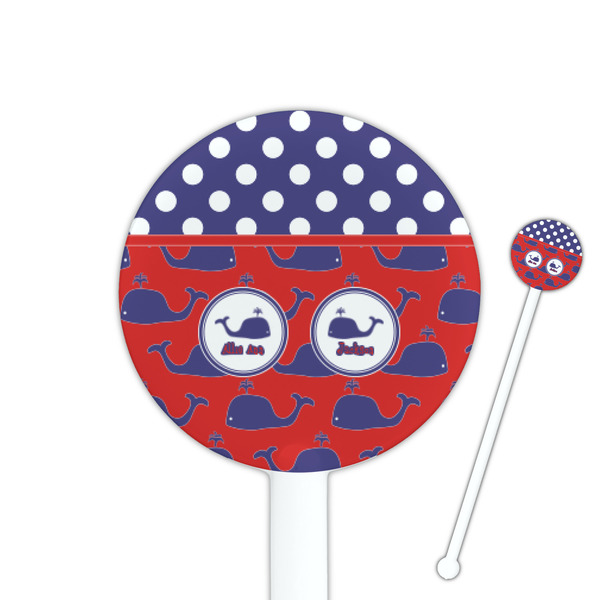 Custom Whale 5.5" Round Plastic Stir Sticks - White - Single Sided (Personalized)