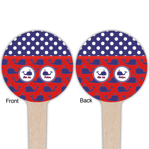 Whale Wooden 4" Food Pick - Round - Double Sided - Front & Back