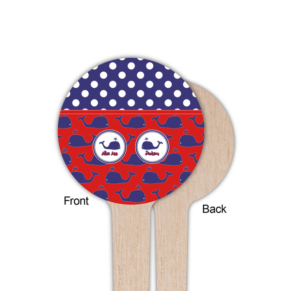 Whale Wooden 4" Food Pick - Round - Single Sided - Front & Back
