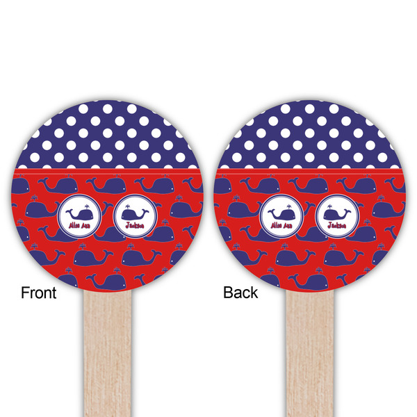 Whale Wooden 6" Food Pick - Round - Double Sided - Front & Back