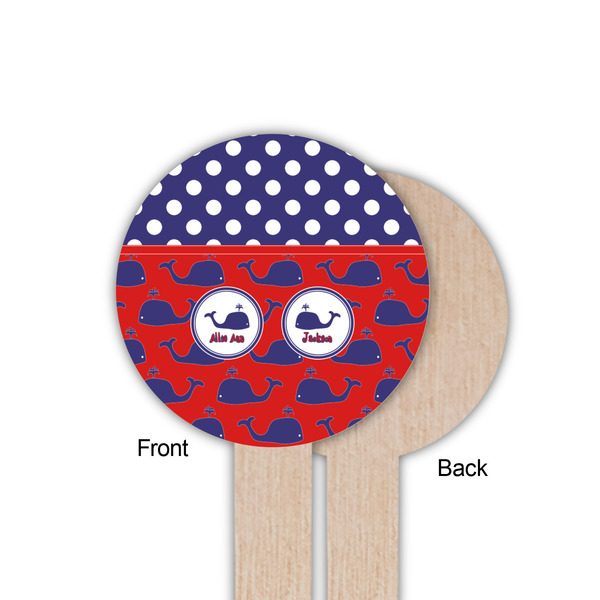 Whale Wooden 6" Food Pick - Round - Single Sided - Front & Back