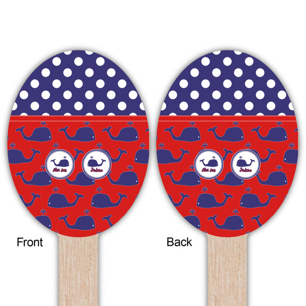 Whale Wooden Food Pick - Oval - Double Sided - Front & Back