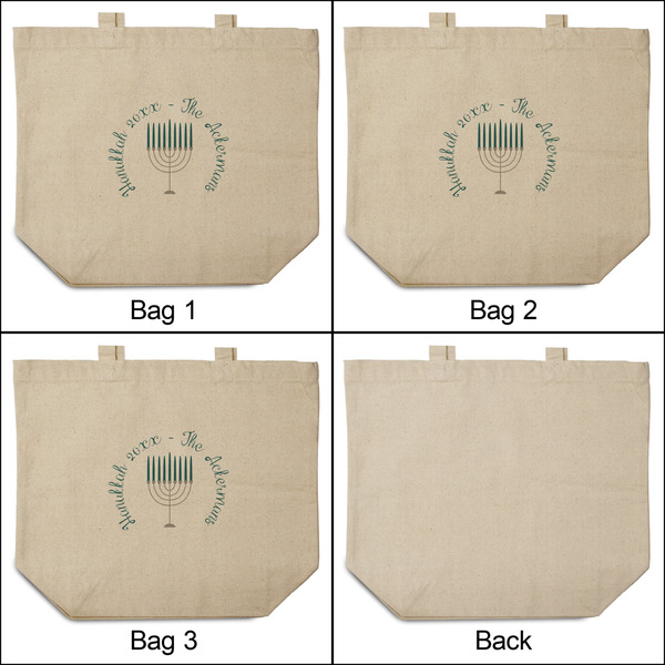Hanukkah 3 Reusable Cotton Grocery Bags - Front & Back View