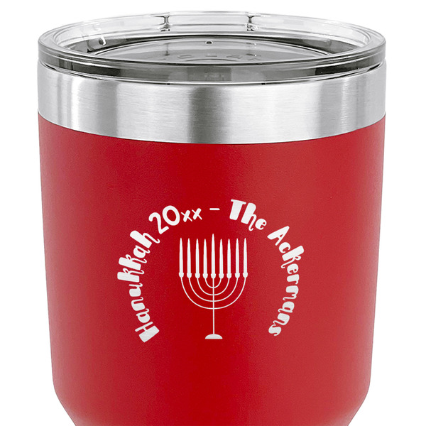 Hanukkah 30 oz Stainless Steel Ringneck Tumbler - Red - CLOSE UP